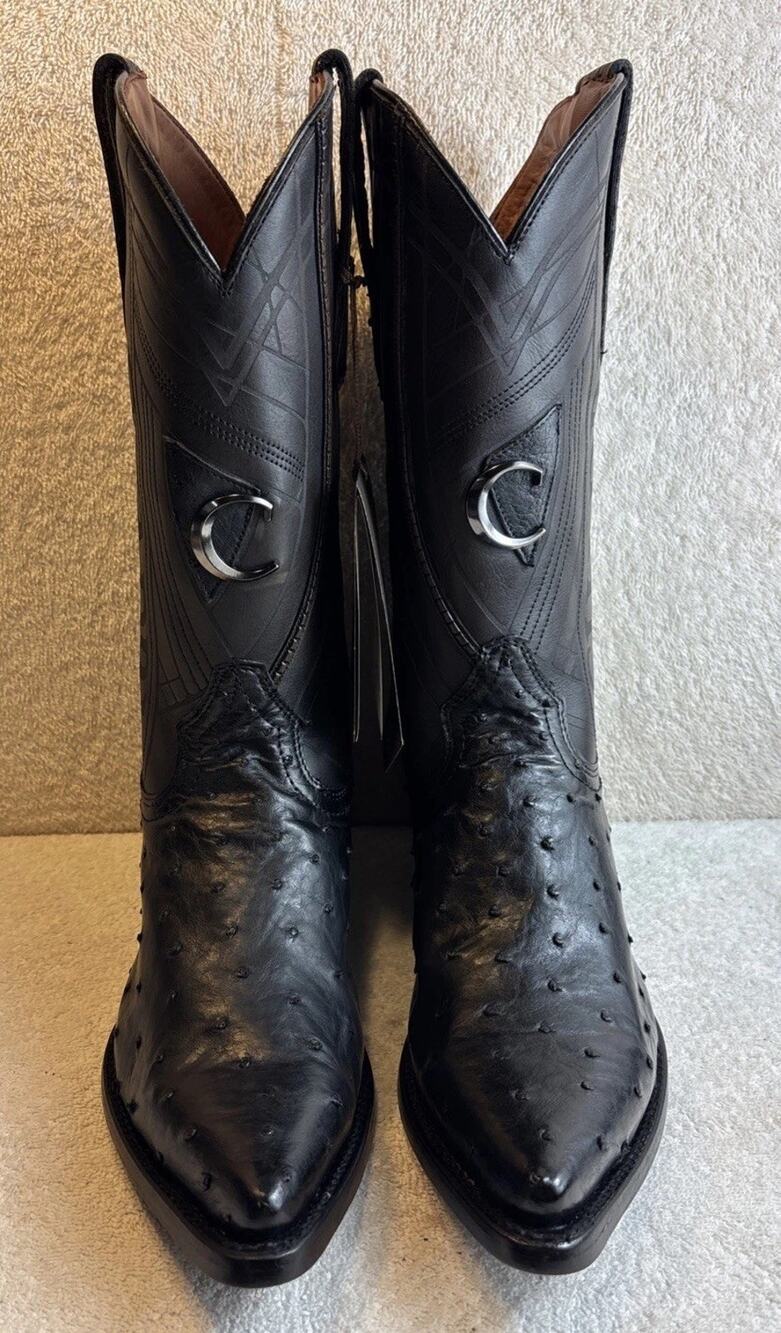 Cuadra Men Black Ostrich Leather Cowboy Western Boot Men SZ 8.5 EE Pointed 25017